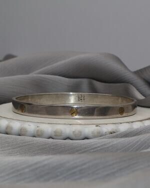 Vintage Mexico Sterling & Brass Screw Bangle Bracelet 29.7G / 7.5in N1475